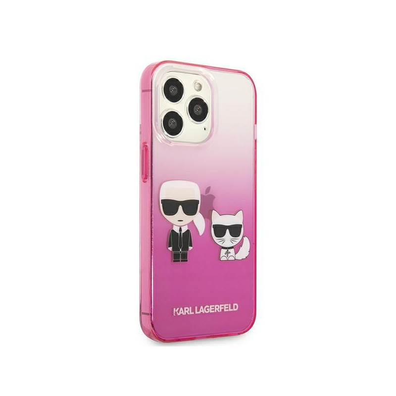 Karl Lagerfeld Gradient Ikonik Karl&Choupette dėklas, skirtas iPhone 13 Pro / iPhone 13 - rožinis