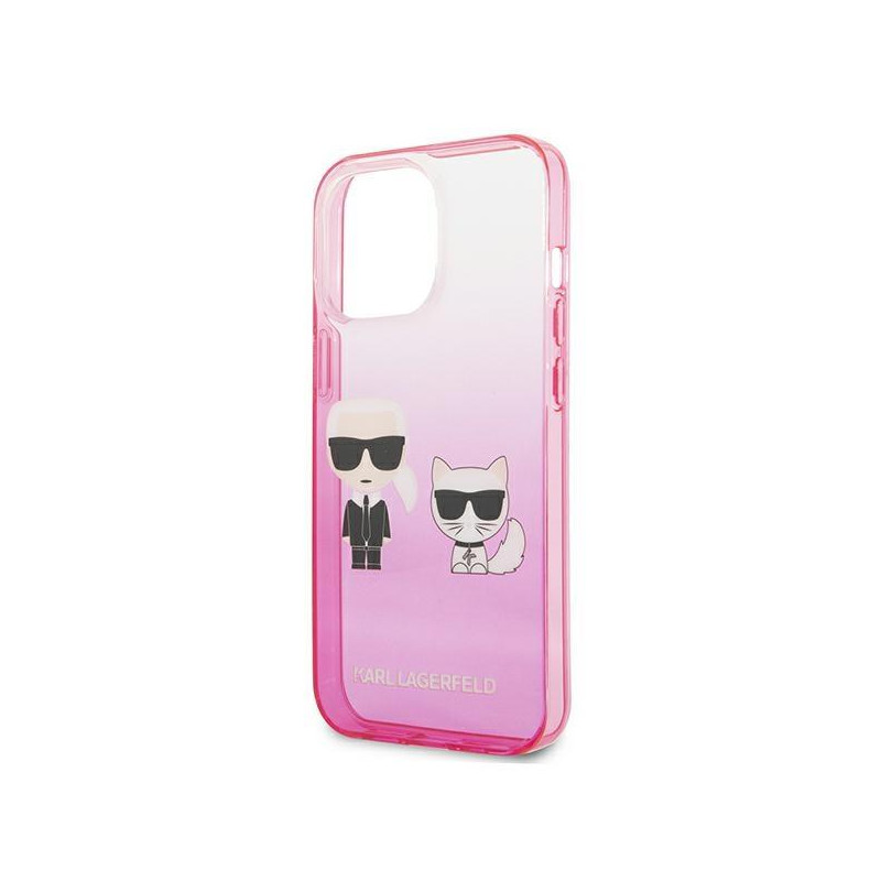 Karl Lagerfeld Gradient Ikonik Karl&Choupette dėklas, skirtas iPhone 13 Pro / iPhone 13 - rožinis