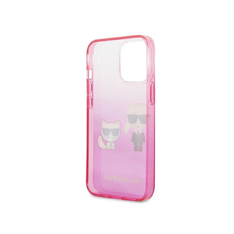 Karl Lagerfeld Gradient Ikonik Karl&Choupette dėklas, skirtas iPhone 13 Pro / iPhone 13 - rožinis