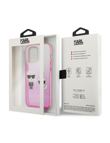 Karl Lagerfeld Gradient Ikonik Karl&Choupette dėklas, skirtas iPhone 13 Pro / iPhone 13 - rožinis Karl Lagerfeld Gradient Ikonik Karl&Choupette dėklas, skirtas iPhone 13 Pro / iPhone 13 - rožinis