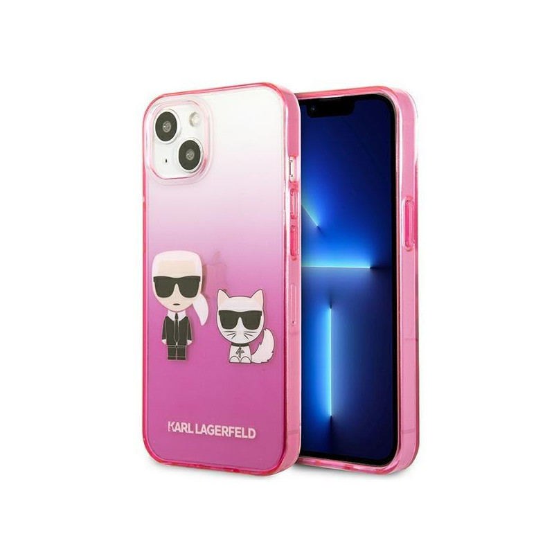 Karl Lagerfeld Gradient Ikonik Karl&Choupette dėklas iPhone 13 mini - rožinis
