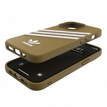 Adidas OR Molded Case PU, skirtas iPhone 13 Pro / iPhone 13 - smėlio ir aukso spalvos Adidas OR Molded Case PU, skirtas iPhone 13 Pro / iPhone 13 - smėlio ir aukso spalvos