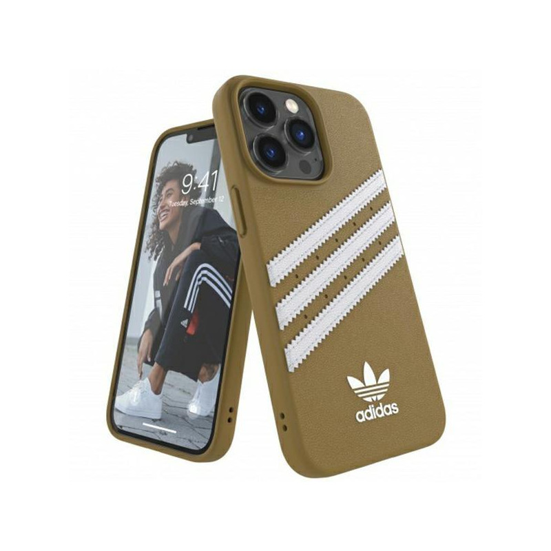 Adidas OR Molded Case PU, skirtas iPhone 13 Pro Max - smėlio ir aukso spalvos