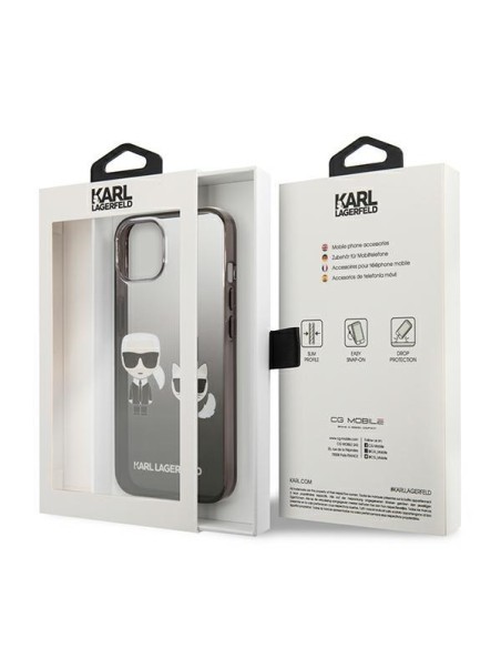 Karl Lagerfeld Gradient Ikonik Karl&Choupette dėklas iPhone 13 mini - juodas Karl Lagerfeld Gradient Ikonik Karl&Choupette dėklas iPhone 13 mini - juodas