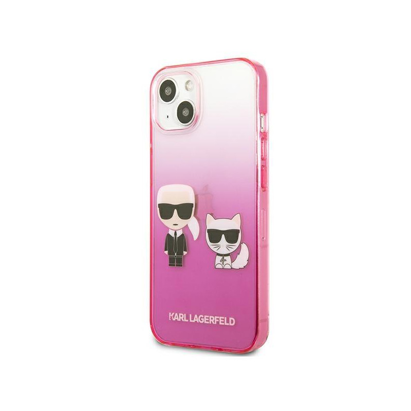 Karl Lagerfeld Gradient Ikonik Karl&Choupette dėklas iPhone 13 mini - rožinis