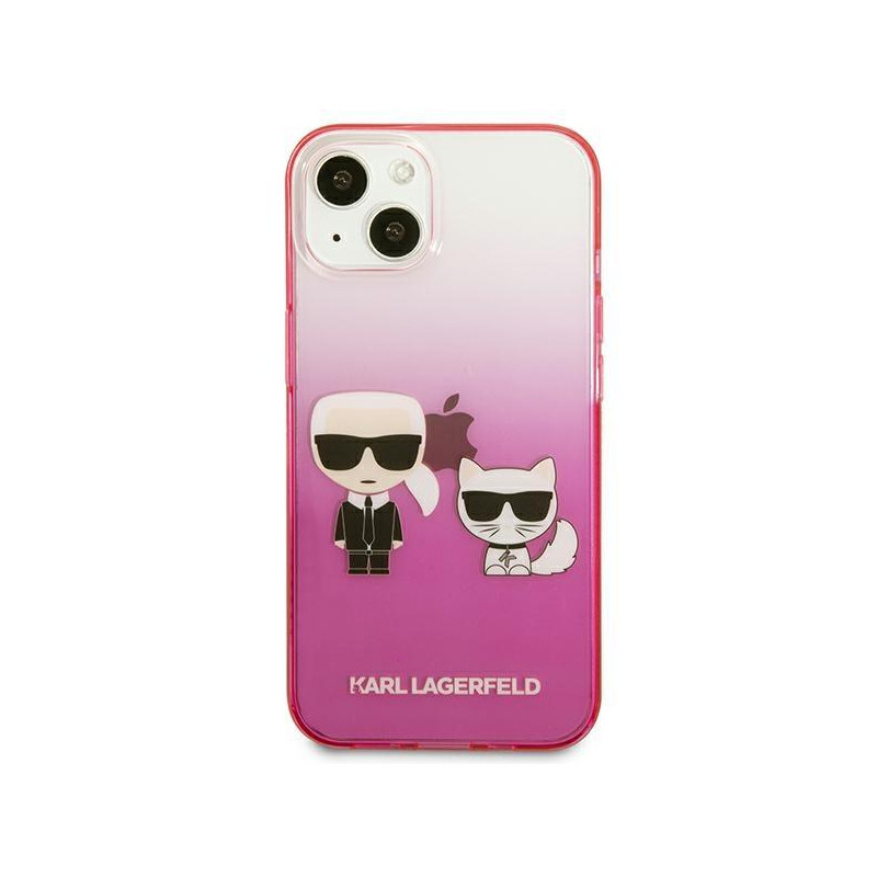 Karl Lagerfeld Gradient Ikonik Karl&Choupette dėklas iPhone 13 mini - rožinis