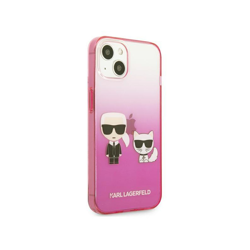 Karl Lagerfeld Gradient Ikonik Karl&Choupette dėklas iPhone 13 mini - rožinis