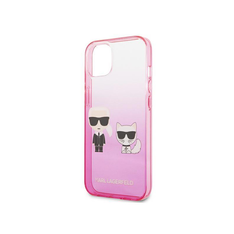 Karl Lagerfeld Gradient Ikonik Karl&Choupette dėklas iPhone 13 mini - rožinis