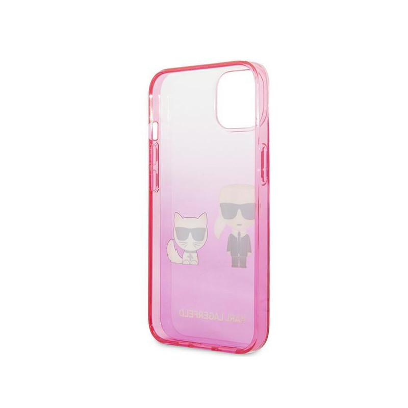 Karl Lagerfeld Gradient Ikonik Karl&Choupette dėklas iPhone 13 mini - rožinis