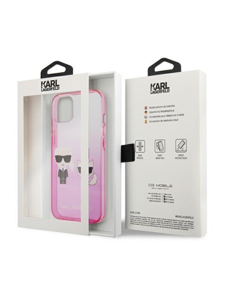 Karl Lagerfeld Gradient Ikonik Karl&Choupette dėklas iPhone 13 mini - rožinis Karl Lagerfeld Gradient Ikonik Karl&Choupette dėklas iPhone 13 mini - rožinis