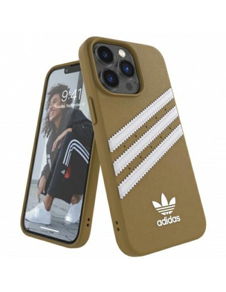 Adidas OR Molded Case PU, skirtas iPhone 13 Pro / iPhone 13 - smėlio ir aukso spalvos Adidas OR Molded Case PU, skirtas iPhone 13 Pro / iPhone 13 - smėlio ir aukso spalvos