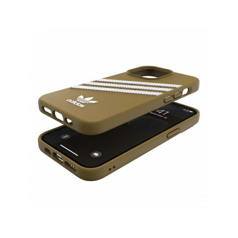 Adidas OR Molded Case PU, skirtas iPhone 13 Pro / iPhone 13 - smėlio ir aukso spalvos