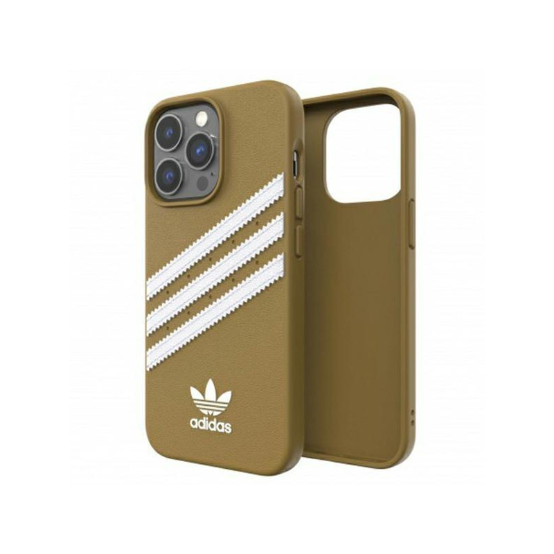 Adidas OR Molded Case PU, skirtas iPhone 13 Pro / iPhone 13 - smėlio ir aukso spalvos