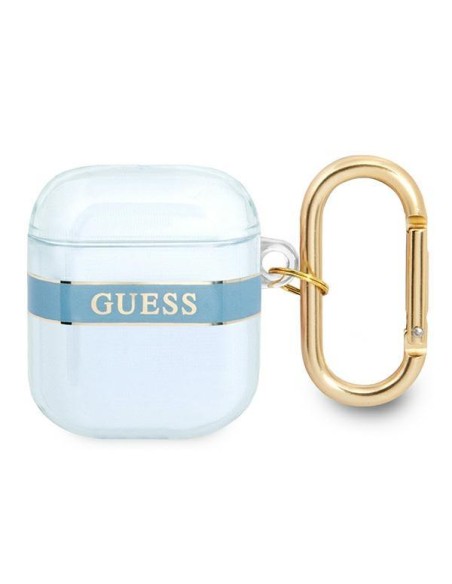 Guess Strap Collection dėklas, skirtas AirPods 1/ 2 – mėlynas Guess Strap Collection dėklas, skirtas AirPods 1/ 2 – mėlynas