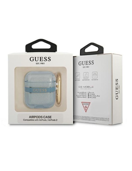 Guess Strap Collection dėklas, skirtas AirPods 1/ 2 – mėlynas Guess Strap Collection dėklas, skirtas AirPods 1/ 2 – mėlynas