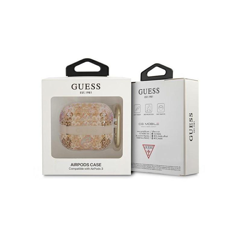 Guess Paisley Strap Collection dėklas, skirtas AirPods 3 dangteliui – auksinis
