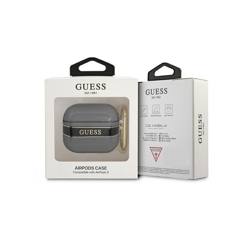 Guess Strap Collection dėklas, skirtas AirPods 3 dangteliui - juodas