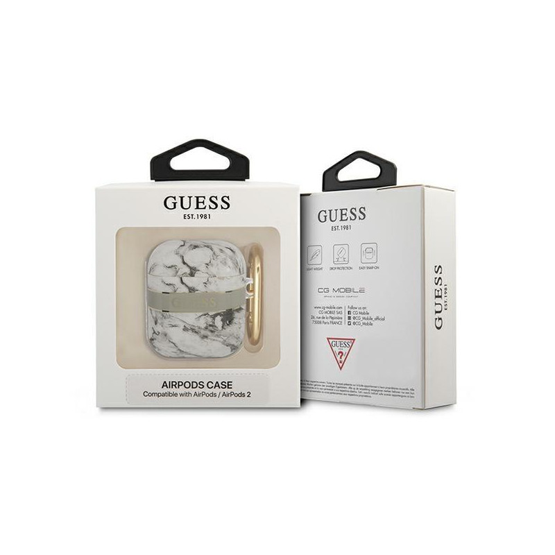 Guess Marble Strap Collection dėklas, skirtas AirPods 1/ 2 – pilkas
