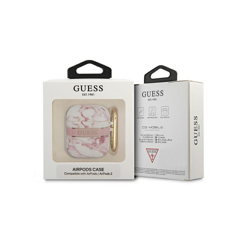 Guess Marble Strap Collection dėklas, skirtas AirPods 1/ 2 – rožinis