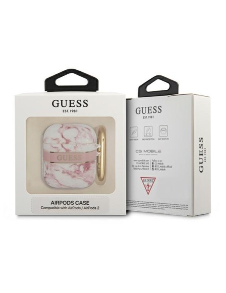 Guess Marble Strap Collection dėklas, skirtas AirPods 1/ 2 – rožinis Guess Marble Strap Collection dėklas, skirtas AirPods 1/ 2 – rožinis