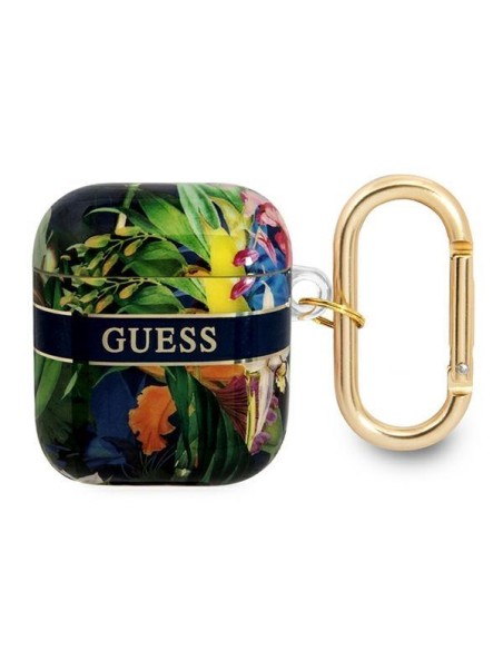 Guess Flower Strap Collection dėklas, skirtas AirPods 1/ 2 – mėlynas Guess Flower Strap Collection dėklas, skirtas AirPods 1/ 2 – mėlynas