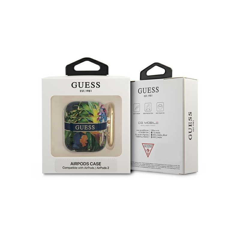 Guess Flower Strap Collection dėklas, skirtas AirPods 1/ 2 – mėlynas