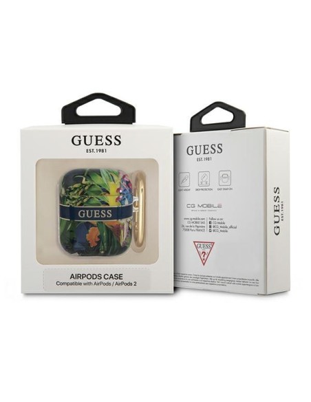 Guess Flower Strap Collection dėklas, skirtas AirPods 1/ 2 – mėlynas Guess Flower Strap Collection dėklas, skirtas AirPods 1/ 2 – mėlynas