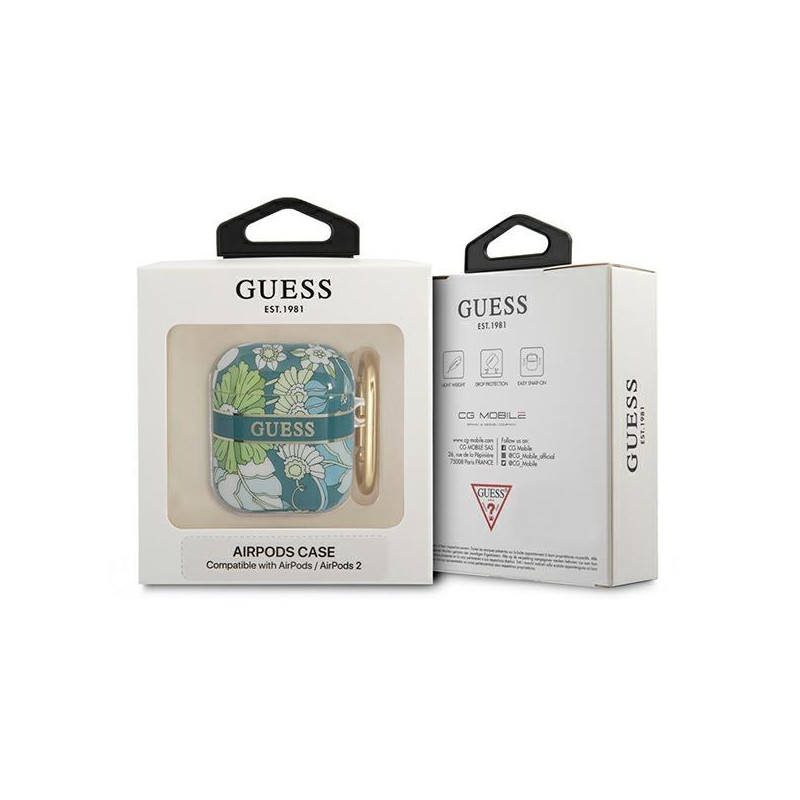 Guess Flower Strap Collection dėklas, skirtas AirPods 1/ 2 – žalias