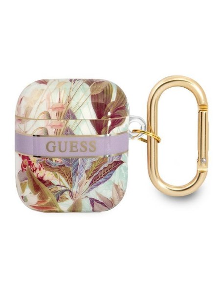Guess Flower Strap Collection dėklas, skirtas AirPods 1/ 2 – violetinis Guess Flower Strap Collection dėklas, skirtas AirPods 1/ 2 – violetinis
