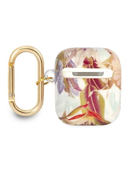 Guess Flower Strap Collection dėklas, skirtas AirPods 1/ 2 – violetinis Guess Flower Strap Collection dėklas, skirtas AirPods 1/ 2 – violetinis