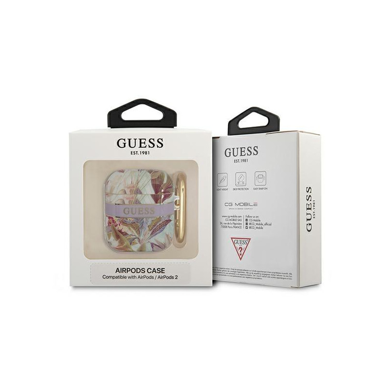 Guess Flower Strap Collection dėklas, skirtas AirPods 1/ 2 – violetinis