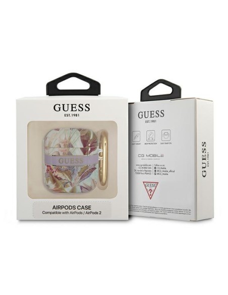 Guess Flower Strap Collection dėklas, skirtas AirPods 1/ 2 – violetinis Guess Flower Strap Collection dėklas, skirtas AirPods 1/ 2 – violetinis