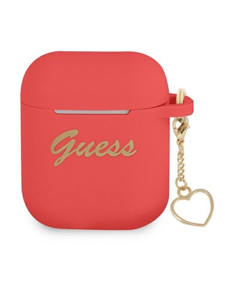 Guess Silicone Charm Heart Collection dėklas, skirtas AirPods 1/ 2 – raudonas Guess Silicone Charm Heart Collection dėklas, skirtas AirPods 1/ 2 – raudonas