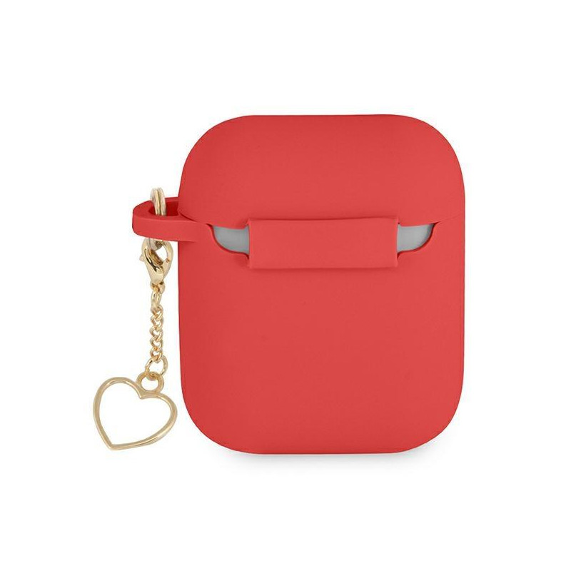 Guess Silicone Charm Heart Collection dėklas, skirtas AirPods 1/ 2 – raudonas
