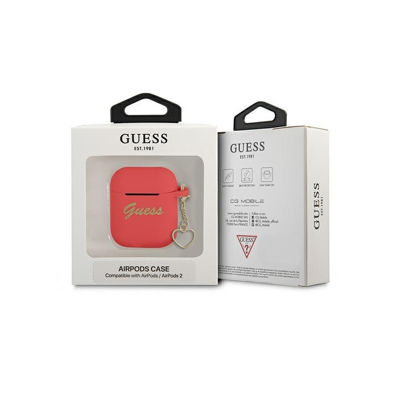 Guess Silicone Charm Heart Collection dėklas, skirtas AirPods 1/ 2 – raudonas