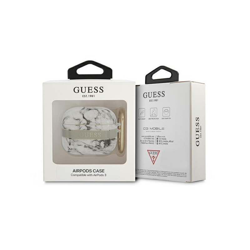 Guess Marble Strap Collection dėklas, skirtas AirPods 3 dangteliui – pilkas