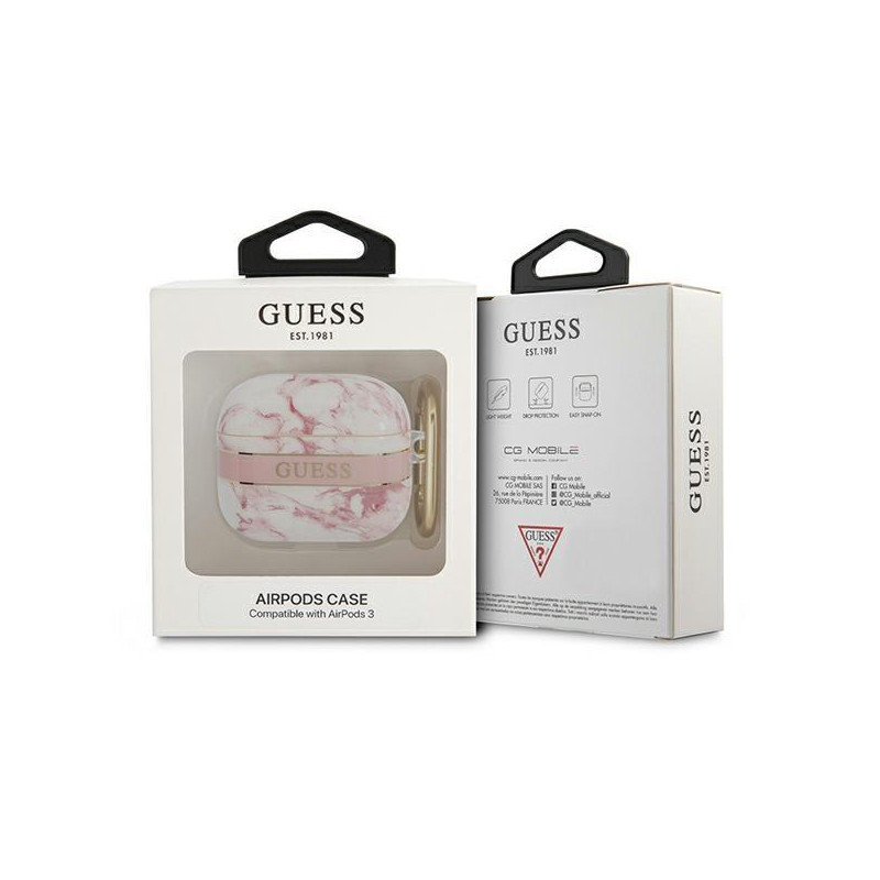 Guess Marble Strap Collection dėklas, skirtas AirPods 3 dangteliui – rožinis