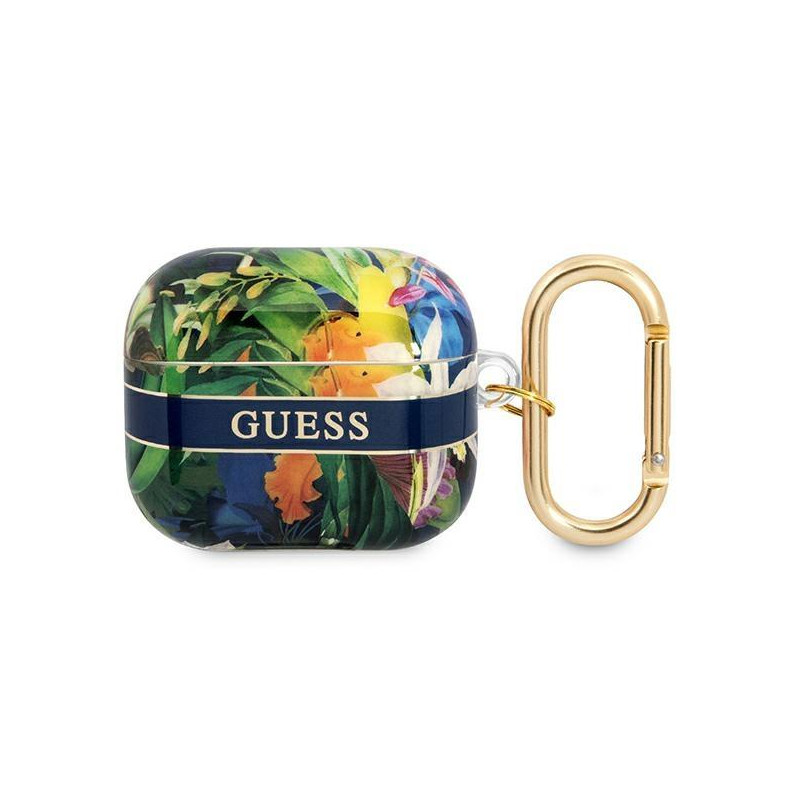 Guess Flower Strap Collection dėklas, skirtas AirPods 3 dangteliui - mėlynas Guess Flower Strap Collection dėklas, skirtas AirPods 3 dangteliui - mėlynas