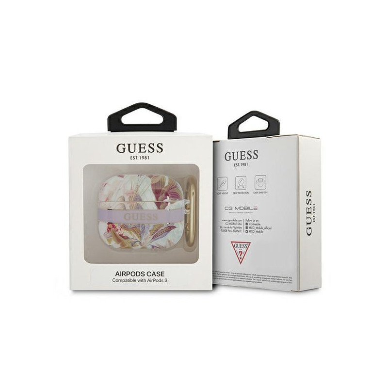 Guess Flower Strap Collection dėklas, skirtas AirPods 3 dangteliui – violetinis