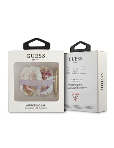 Guess Flower Strap Collection dėklas, skirtas AirPods 3 dangteliui – violetinis Guess Flower Strap Collection dėklas, skirtas AirPods 3 dangteliui – violetinis