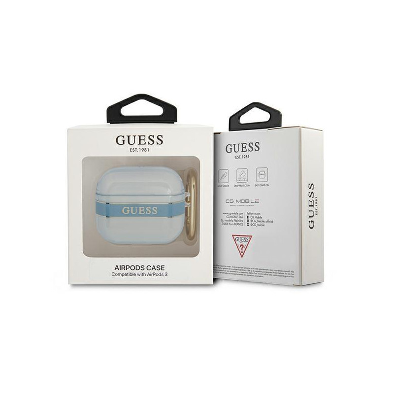 Guess Strap Collection dėklas, skirtas AirPods 3 dangteliui – mėlynas