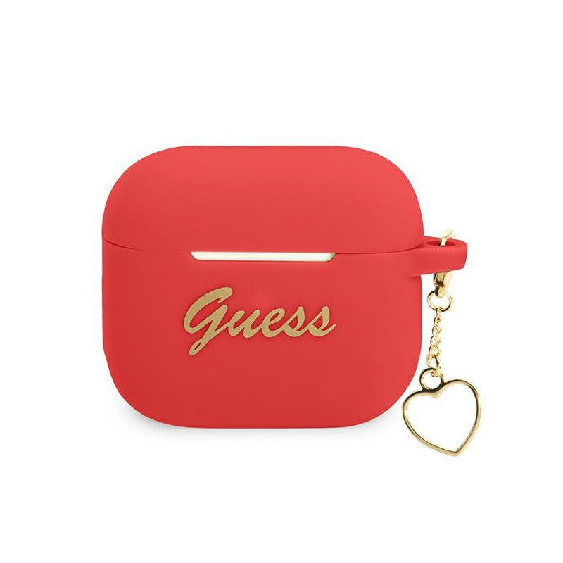 Guess Silicone Charm Heart Collection dėklas, skirtas AirPods 3 dangteliui – raudonas Guess Silicone Charm Heart Collection dėklas, skirtas AirPods 3 dangteliui – raudonas
