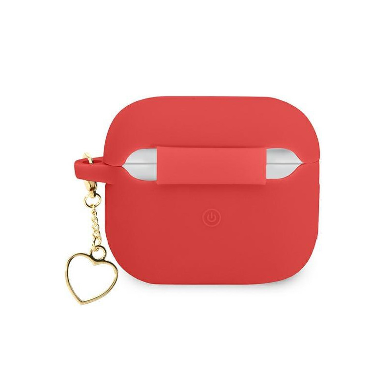 Guess Silicone Charm Heart Collection dėklas, skirtas AirPods 3 dangteliui – raudonas