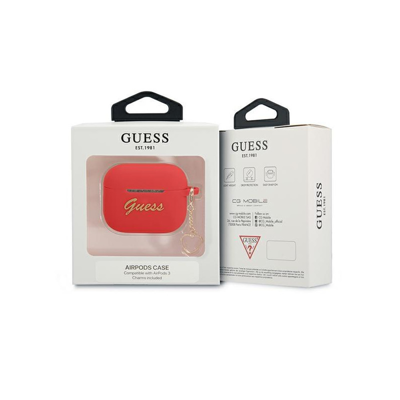 Guess Silicone Charm Heart Collection dėklas, skirtas AirPods 3 dangteliui – raudonas