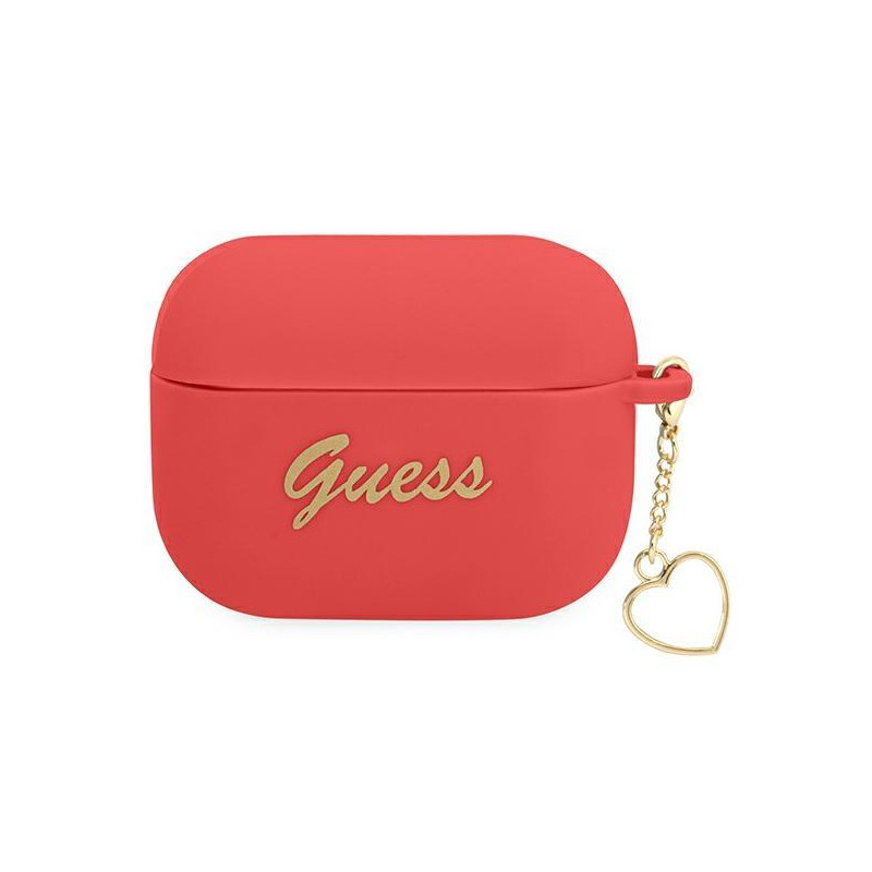 Guess Silicone Charm Heart Collection dėklas, skirtas AirPods Pro – raudonas