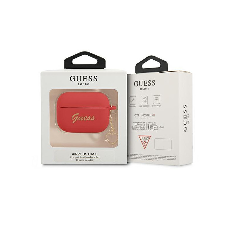 Guess Silicone Charm Heart Collection dėklas, skirtas AirPods Pro – raudonas