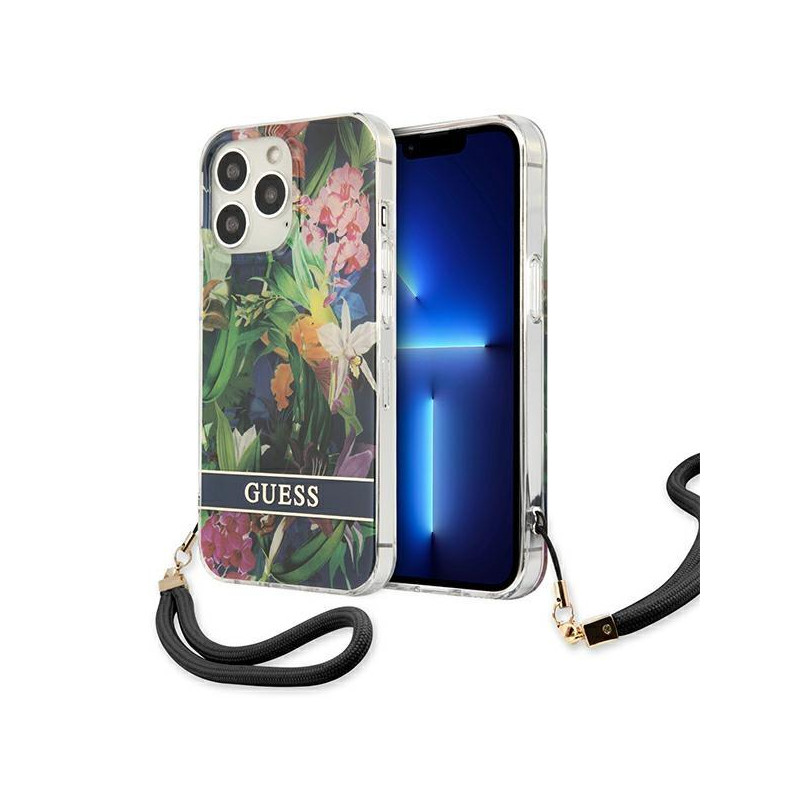 Guess Flower Strap dėklas, skirtas iPhone 13 Pro / iPhone 13 - mėlynas Guess Flower Strap dėklas, skirtas iPhone 13 Pro / iPhone 13 - mėlynas