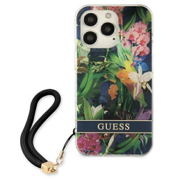 Guess Flower Strap dėklas, skirtas iPhone 13 Pro / iPhone 13 - mėlynas