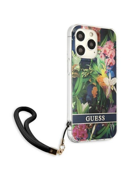 Guess Flower Strap dėklas, skirtas iPhone 13 Pro / iPhone 13 - mėlynas