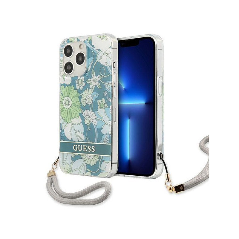 Guess Flower Strap dėklas, skirtas iPhone 13 Pro / iPhone 13 - žalias Guess Flower Strap dėklas, skirtas iPhone 13 Pro / iPhone 13 - žalias